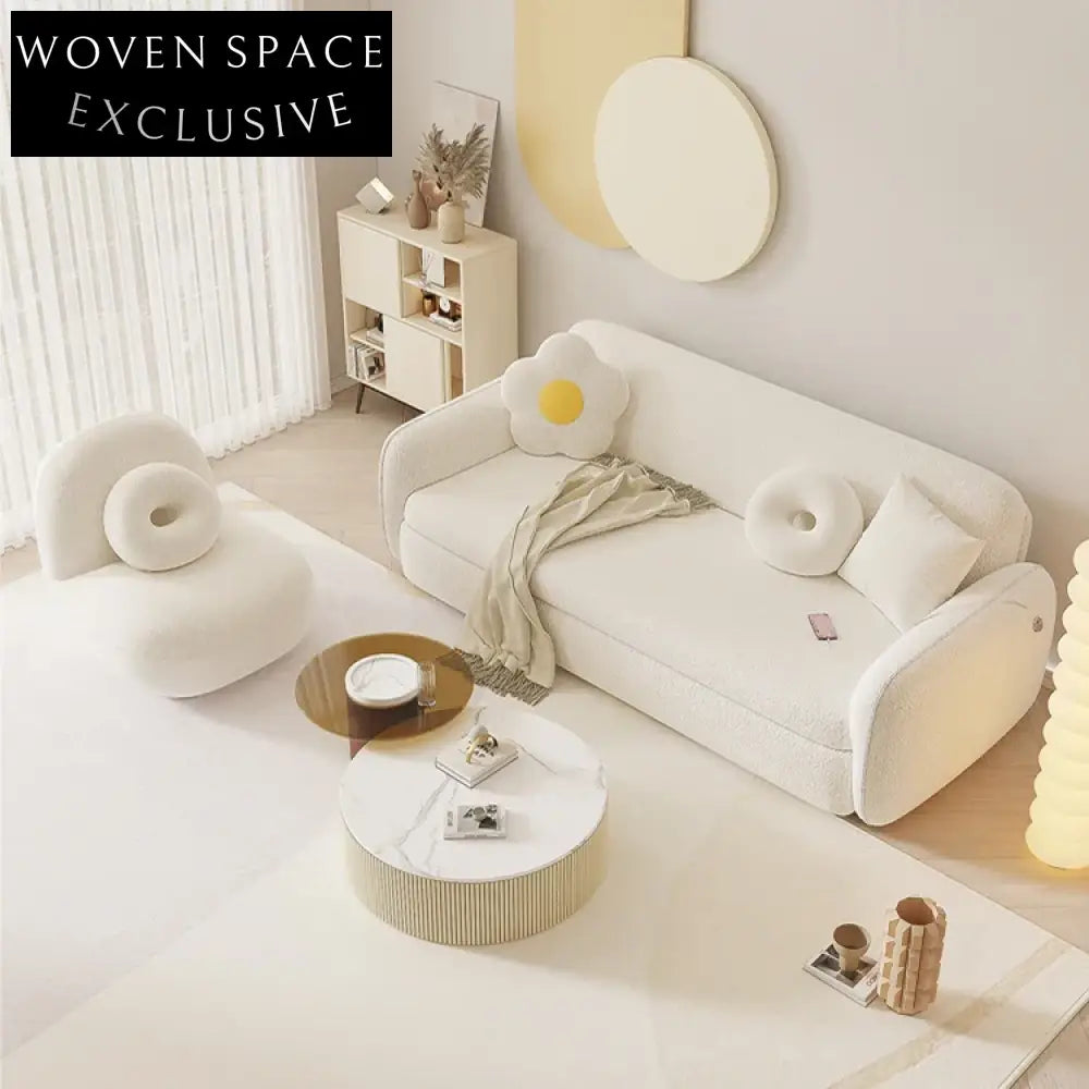 Cozy Teddy Fabric Lamb Wool Folding Sofa Bed for Small Apartments