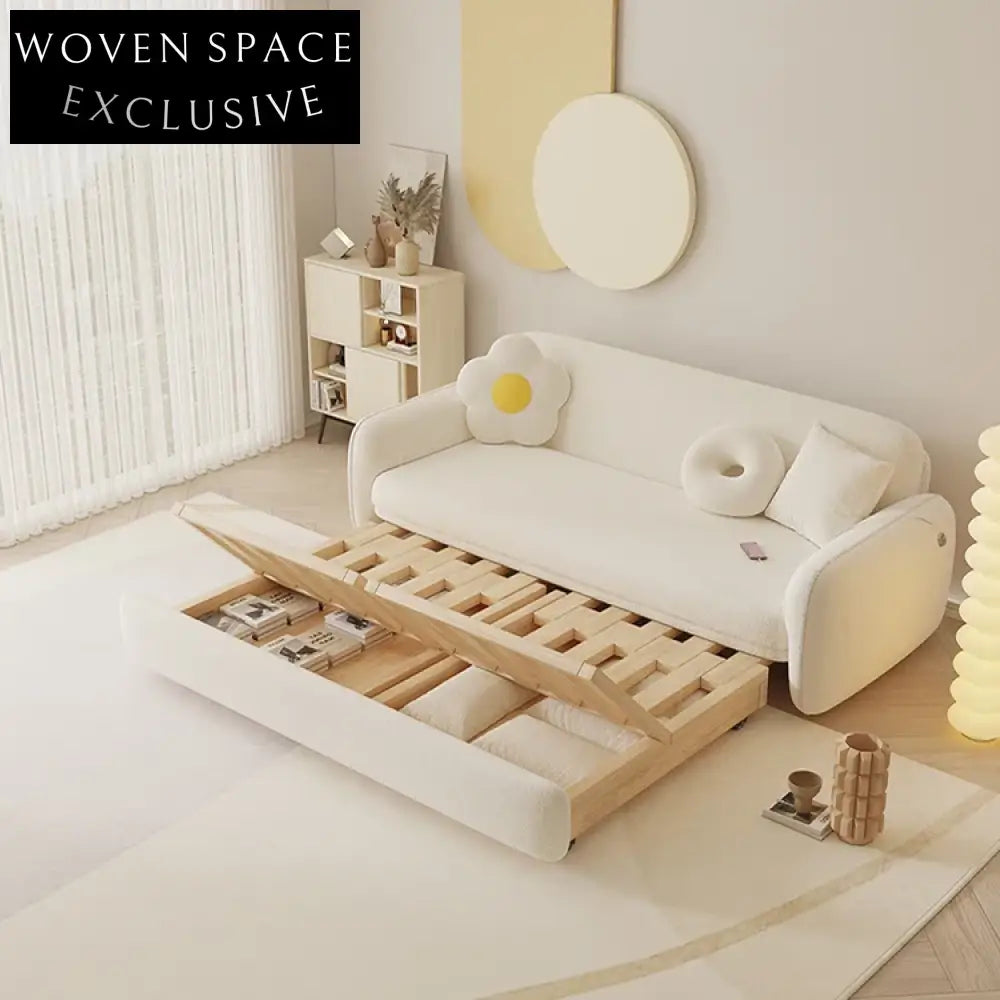 Cozy Teddy Fabric Lamb Wool Folding Sofa Bed for Small Apartments