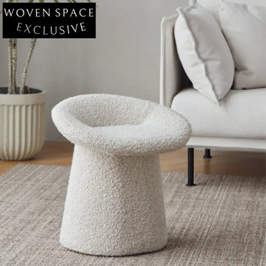 Cozy Teddy Fabric Lamb Wool Round Accent Chair Ottoman for Living Room