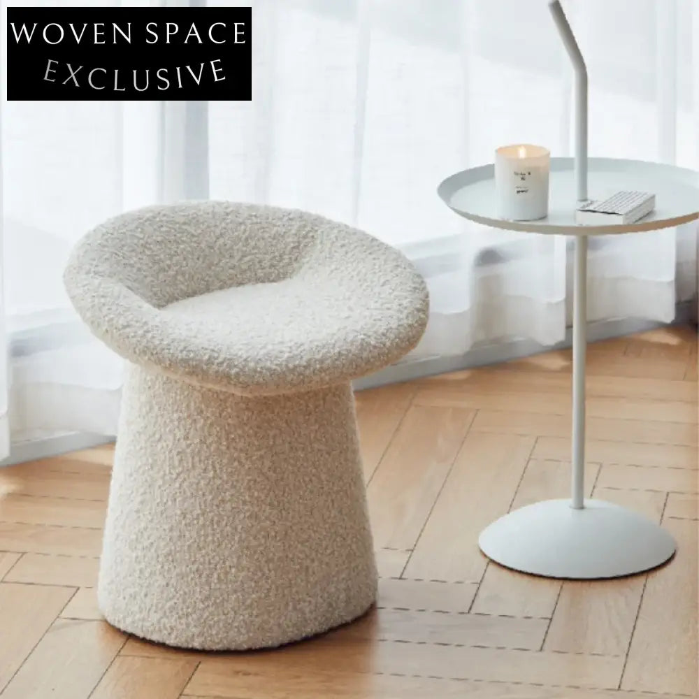 Cozy Teddy Fabric Lamb Wool Round Accent Chair Ottoman for Living Room