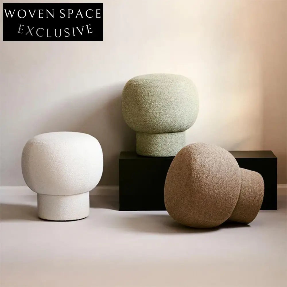 Cozy Teddy Fabric Mushroom Ottoman Round Stool Modern Living Room Footrest