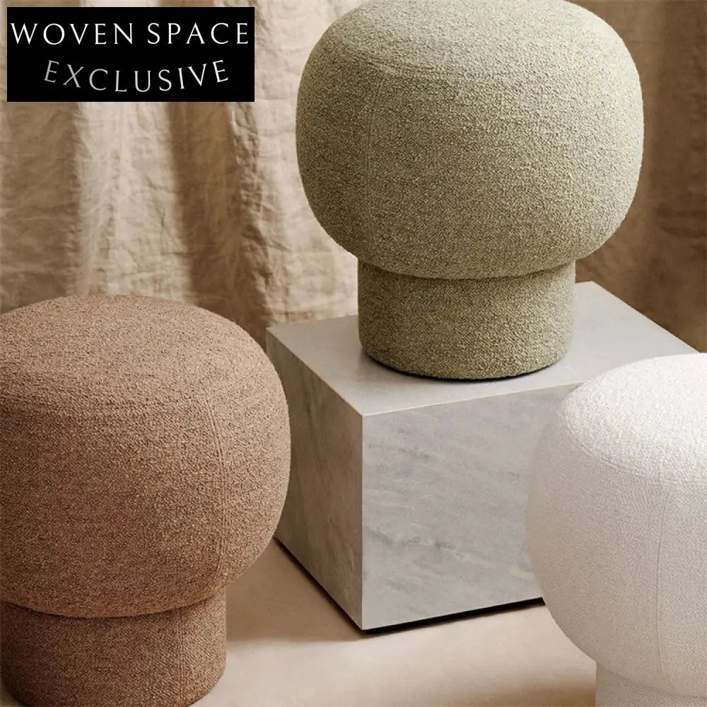 Cozy Teddy Fabric Mushroom Ottoman Round Stool Modern Living Room Footrest