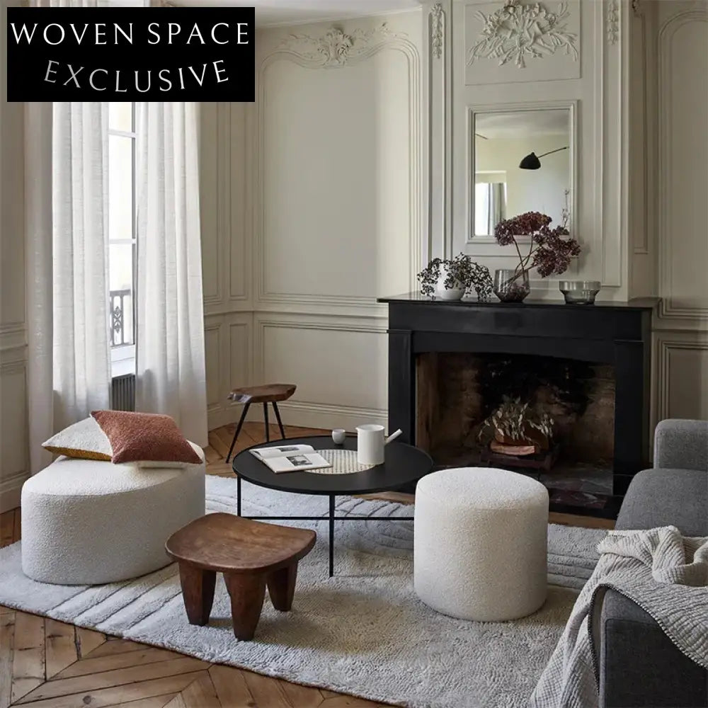 Cozy Teddy Fabric Upholstered Round Ottoman Stool for Modern Living Spaces