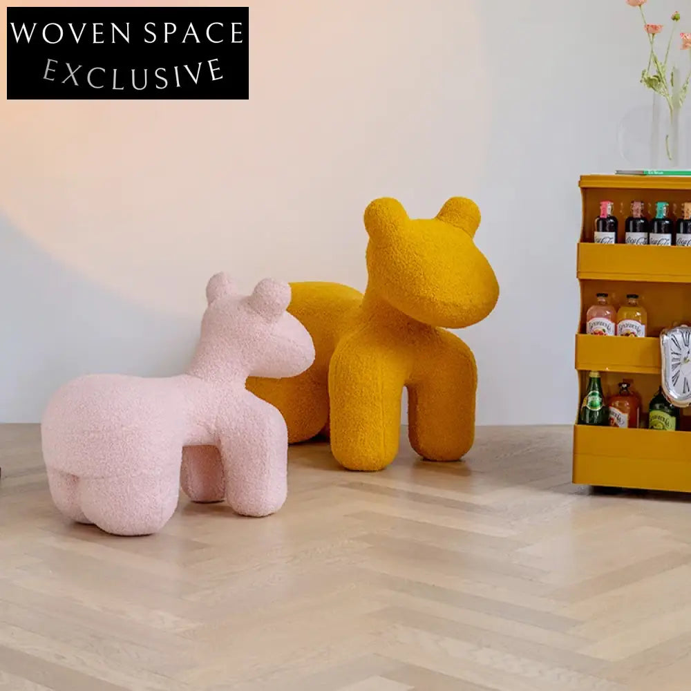 Cozy Wool Fabric Horse Kids Chair - Soft PE Frame Animal Play Seat