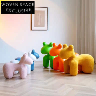 Cozy Wool Fabric Horse Kids Chair - Soft PE Frame Animal Play Seat