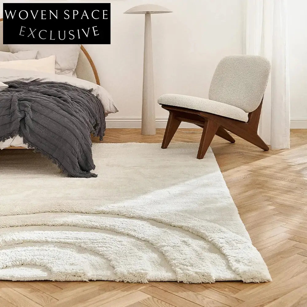 Cream Milk Silk Area Rug - Soft Woven Traditional Living Room Carpet