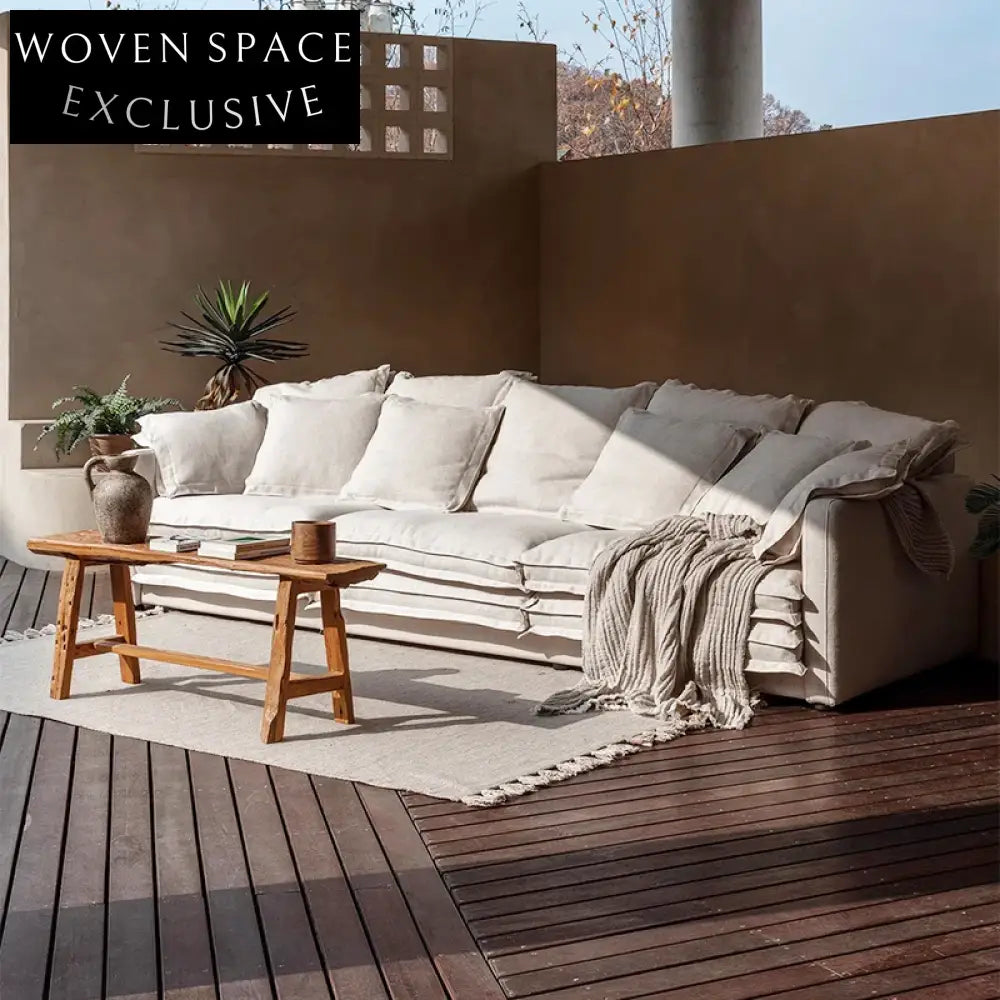 Cream Style Light Luxury Solid Wood Feather Linen Upholstery Corner Sofa