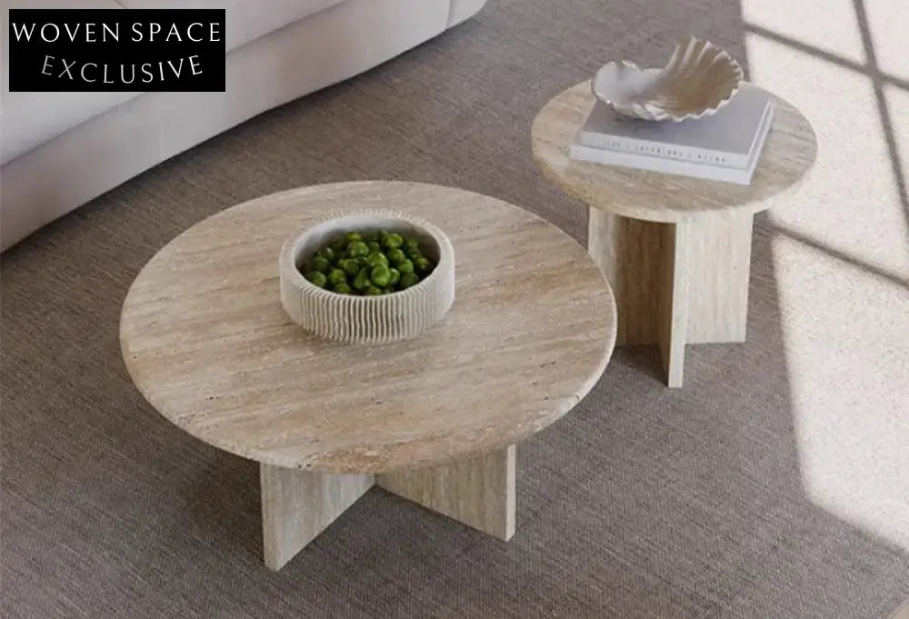 Tostone French Retro Cream Natural Travertine Coffee Table for Modern Living Rooms