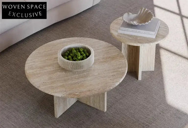 Tostone French Retro Cream Natural Travertine Coffee Table for Modern Living Rooms