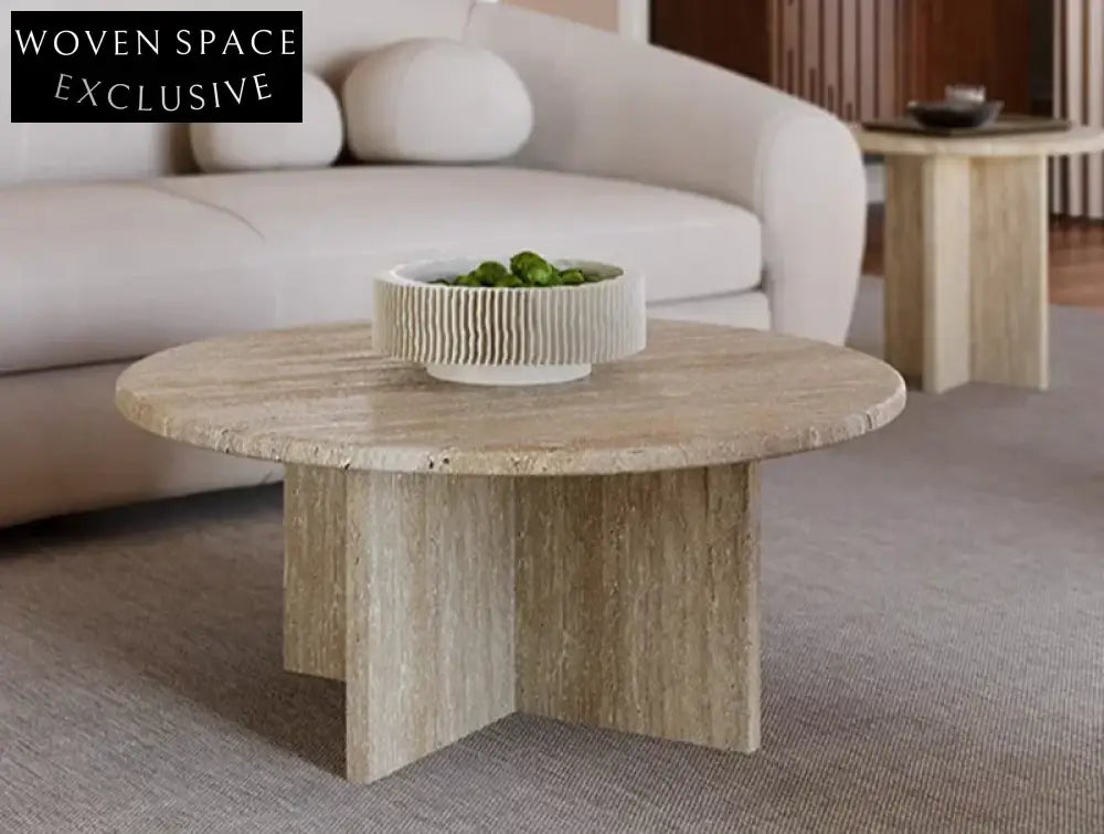 Tostone French Retro Cream Natural Travertine Coffee Table for Modern Living Rooms