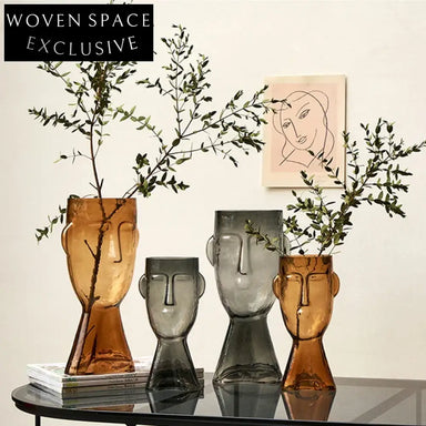 Creative Brown Smile Face Glass Decorative Vase for Modern Home Living Room