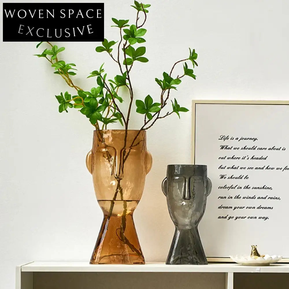 Creative Brown Smile Face Glass Decorative Vase for Modern Home Living Room