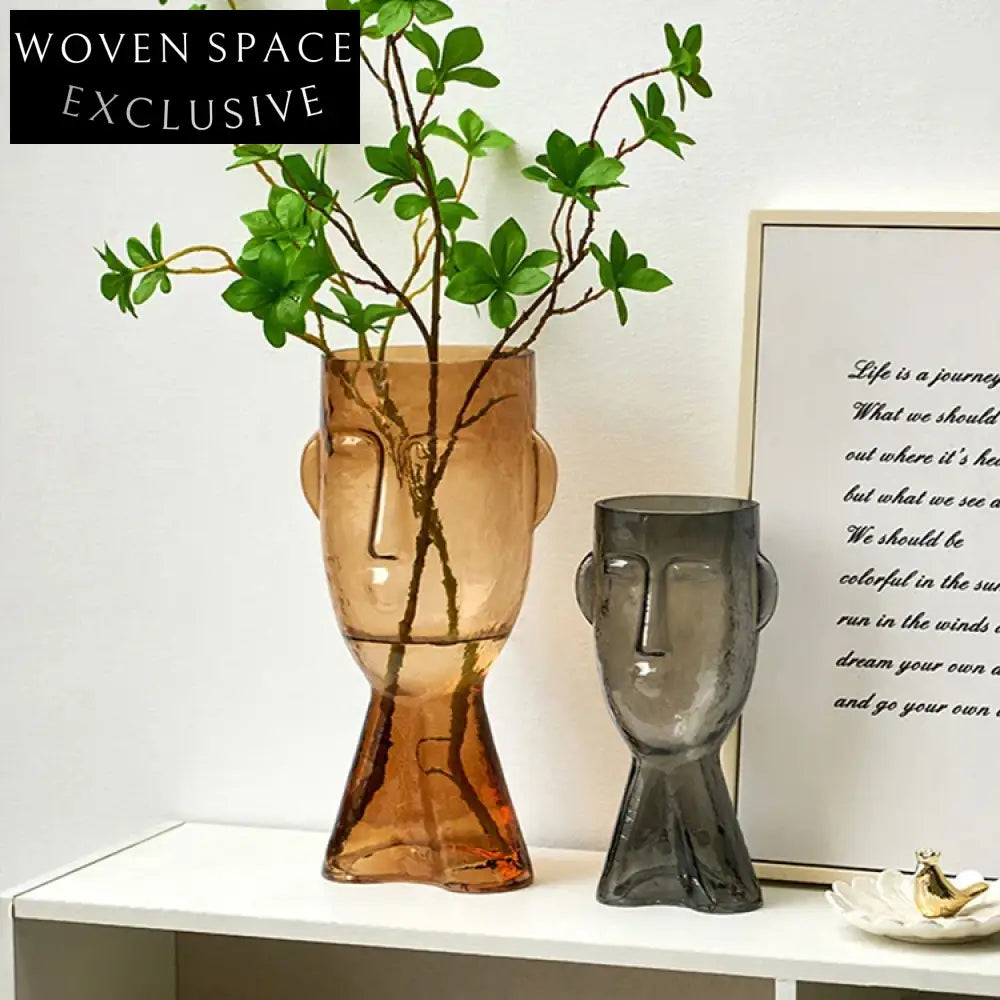 Creative Brown Smile Face Glass Decorative Vase for Modern Home Living Room