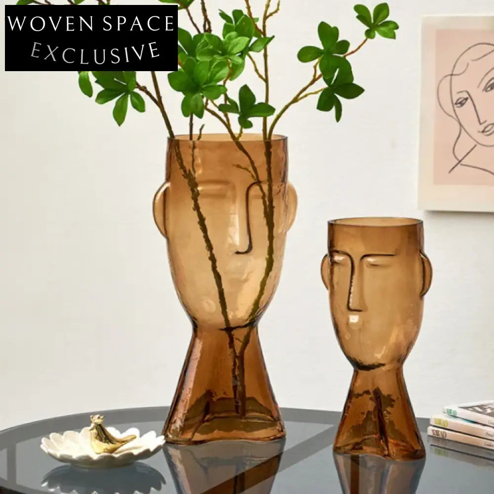 Creative Brown Smile Face Glass Decorative Vase for Modern Home Living Room