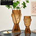 Creative Brown Smile Face Glass Decorative Vase for Modern Home Living Room