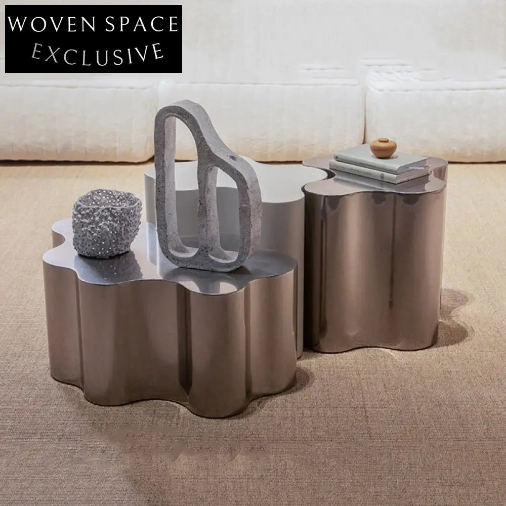 Creative Combination Metal Coffee Table, Modern Unique Shape End Table for Living Room