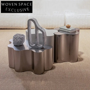 Creative Combination Metal Coffee Table, Modern Unique Shape End Table for Living Room