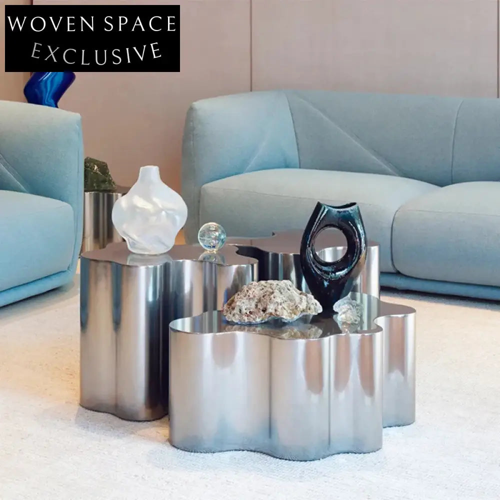 Creative Combination Metal Coffee Table, Modern Unique Shape End Table for Living Room