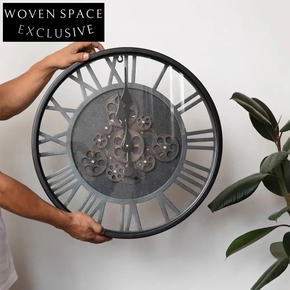 Creative Gear Clock Glass Top Coffee Table with Modern Metal Legs