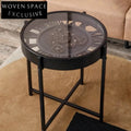 Creative Gear Clock Glass Top Coffee Table with Modern Metal Legs