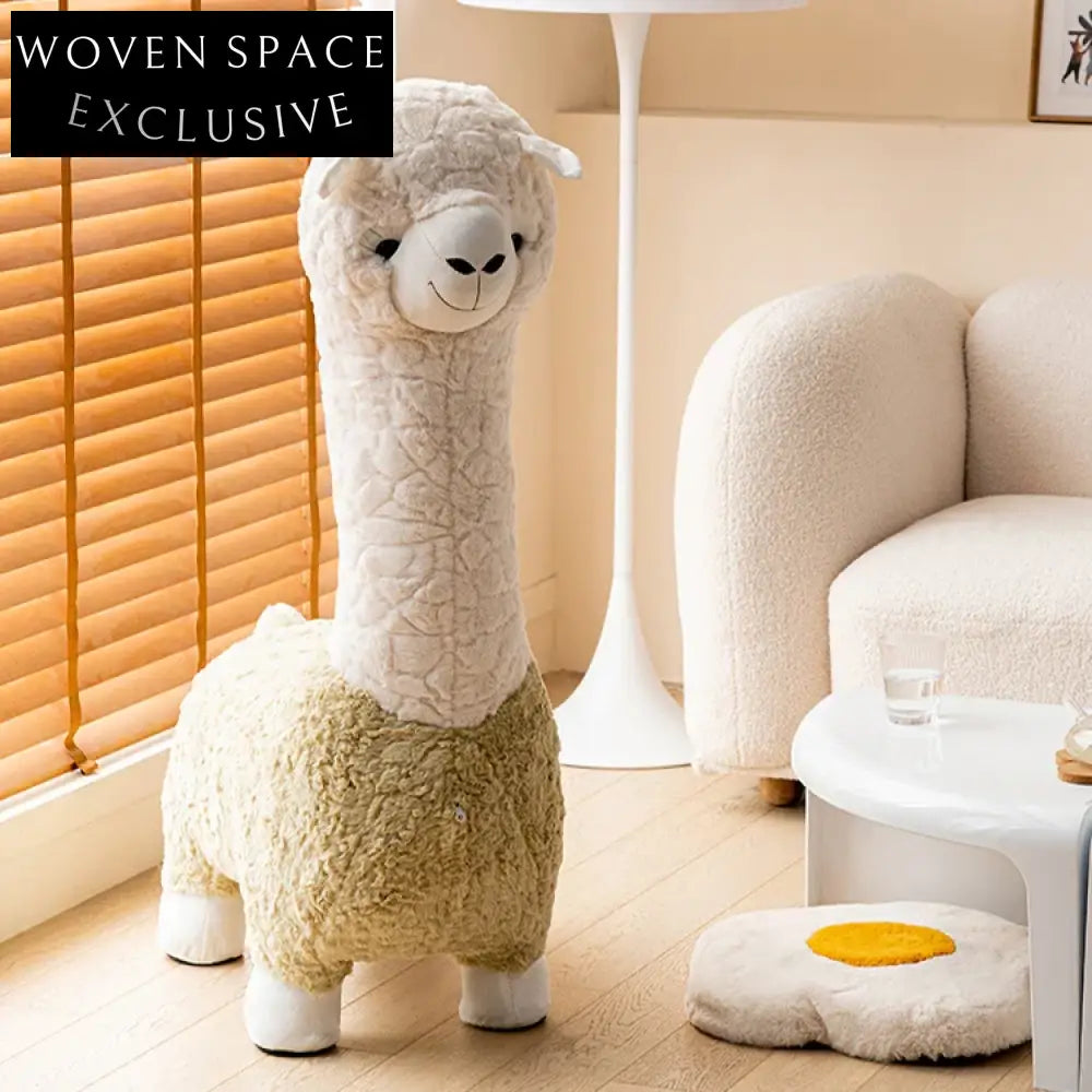 Creative Plush Alpaca Animal Stool for Children's Room or Living Area