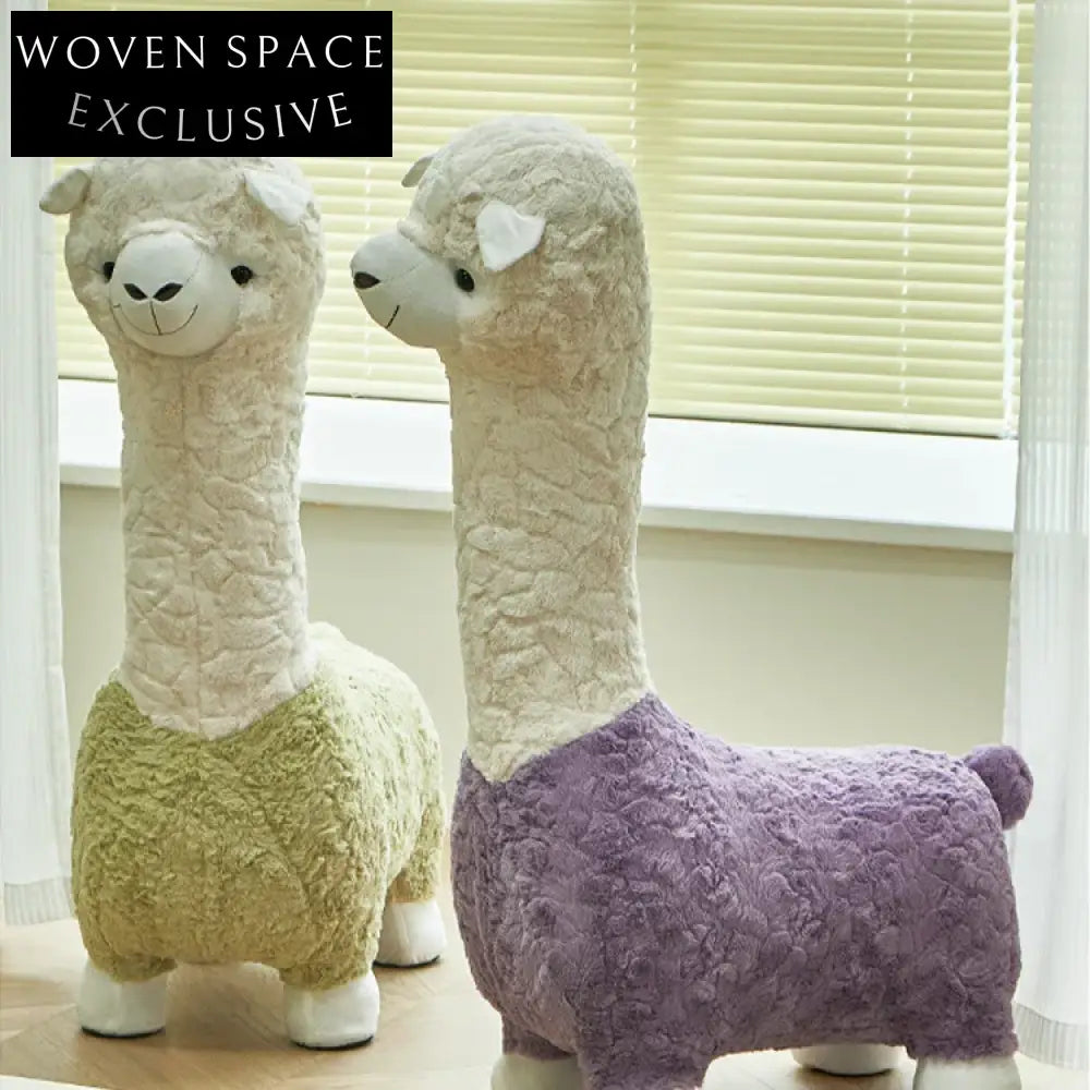 Creative Plush Alpaca Animal Stool for Children's Room or Living Area