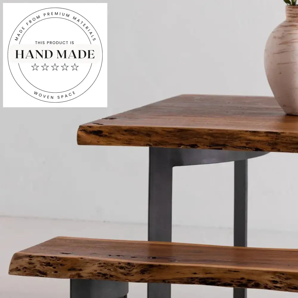 Curved Industrial Solid Mango Wood Dining Table With Iron Legs
