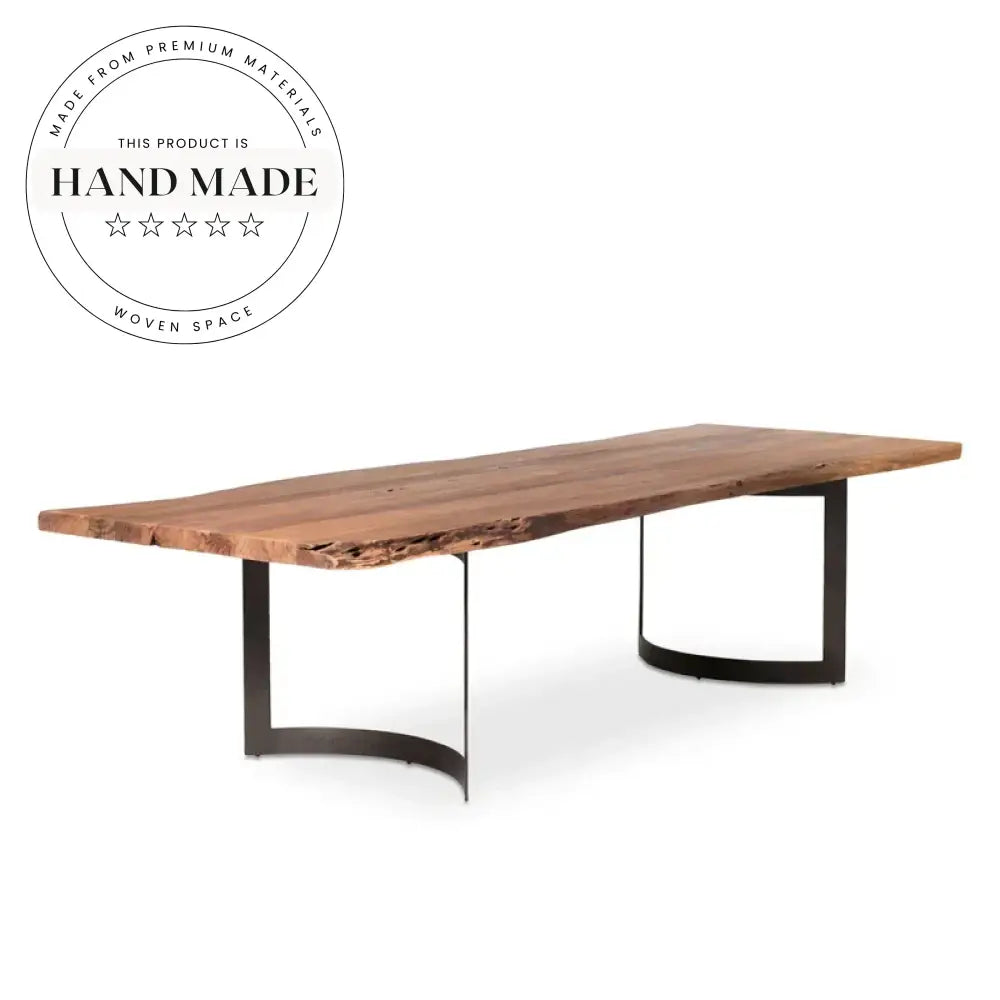 Curved Industrial Solid Mango Wood Dining Table With Iron Legs