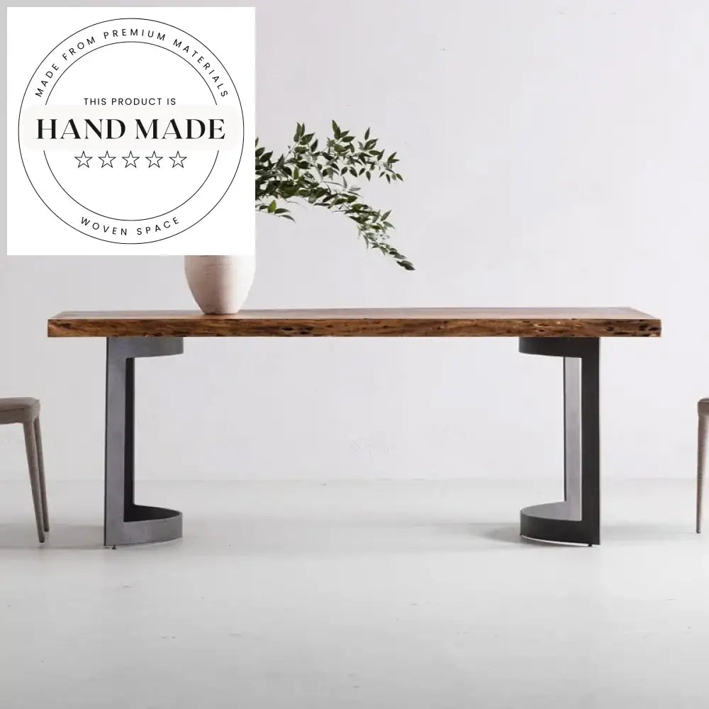 Curved Industrial Solid Mango Wood Dining Table With Iron Legs