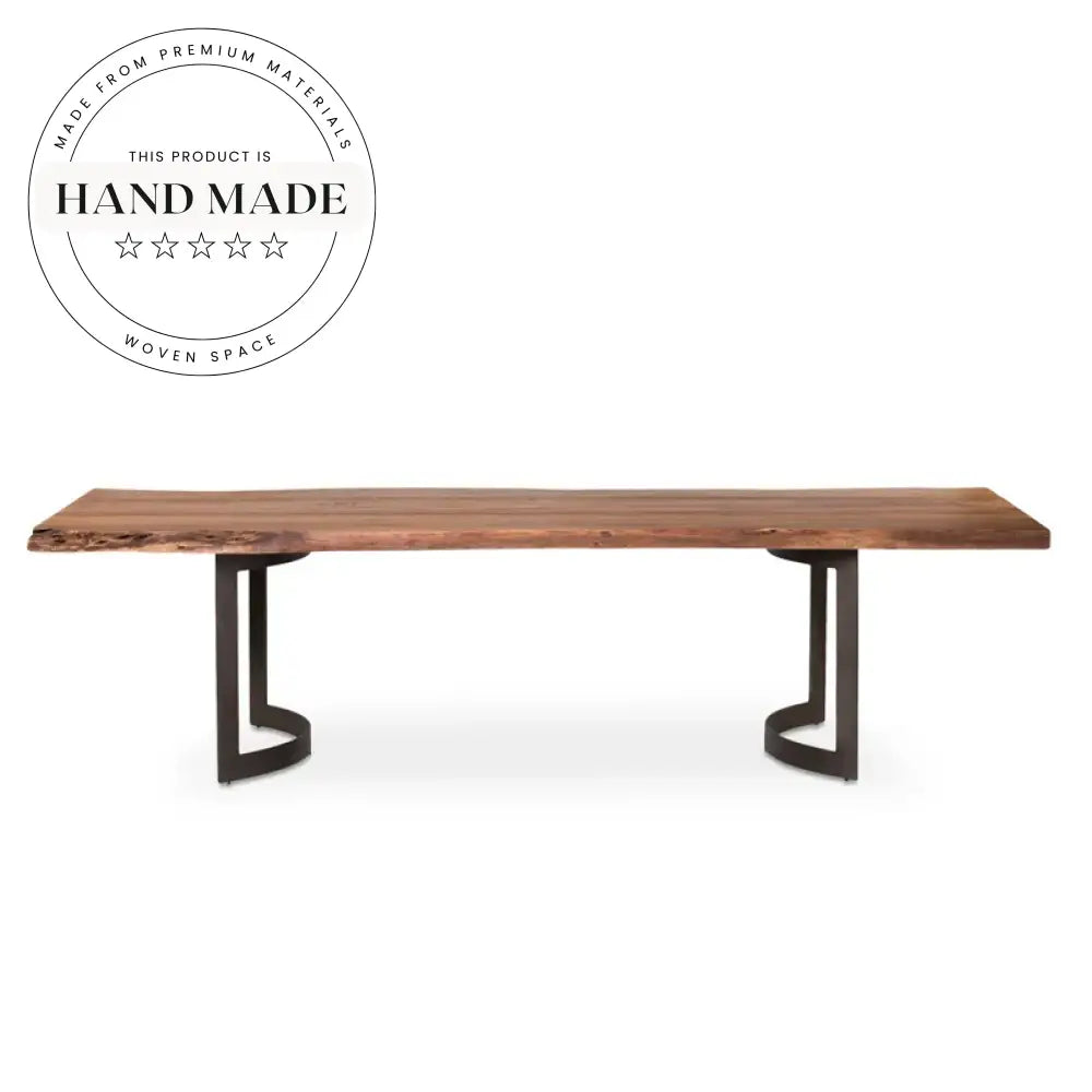 Curved Industrial Solid Mango Wood Dining Table With Iron Legs