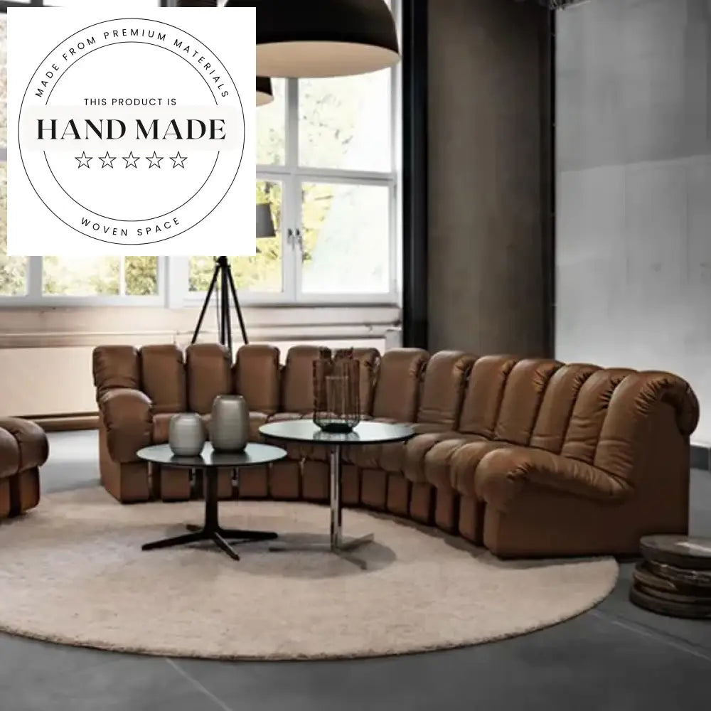 Curved Modular Italian Designer Genuine Leather Sectional Sofa