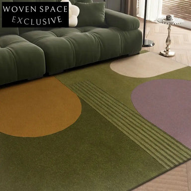 Custom Green Wool Rug - Modern Minimalist Long Pile Area Carpet