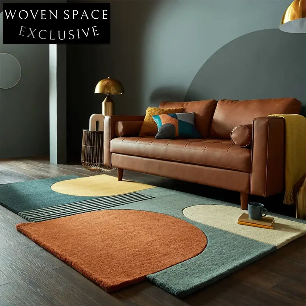 Custom Green Wool Rug - Modern Minimalist Long Pile Area Carpet