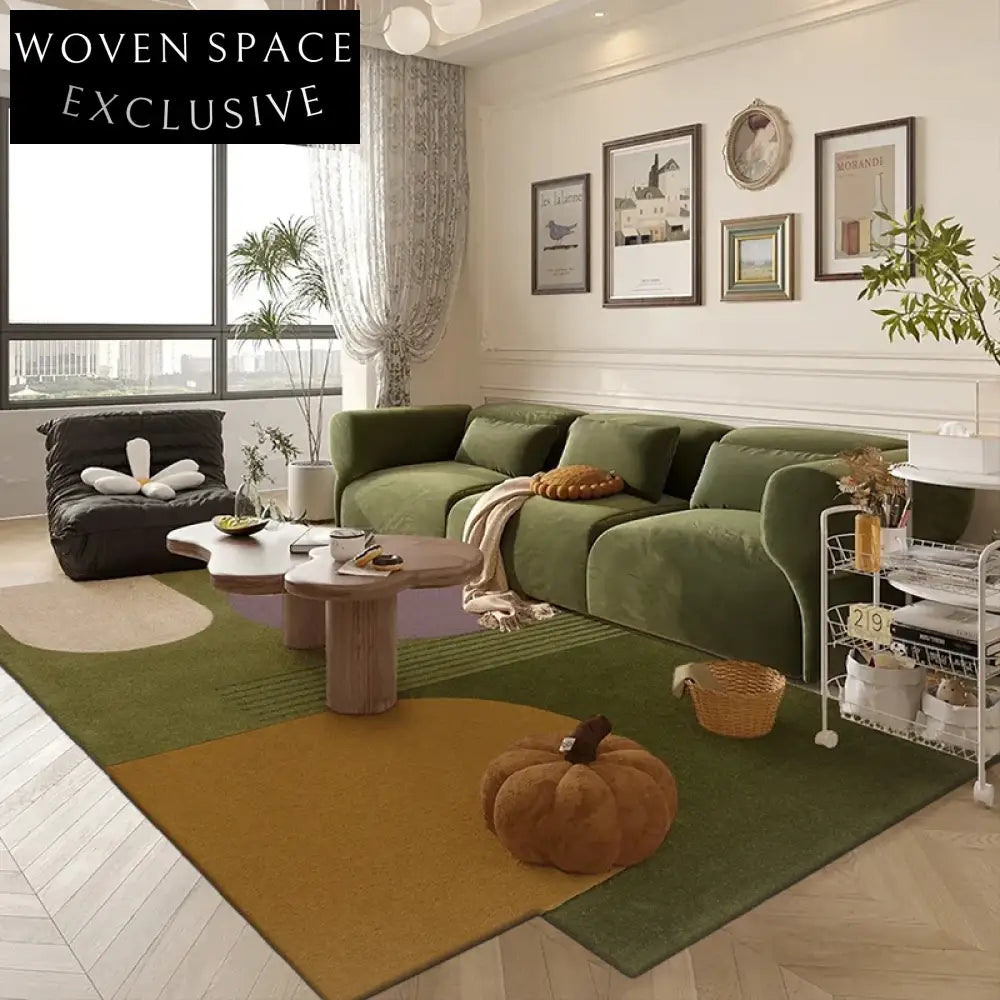 Custom Green Wool Rug - Modern Minimalist Long Pile Area Carpet