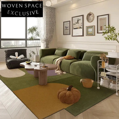 Custom Green Wool Rug - Modern Minimalist Long Pile Area Carpet