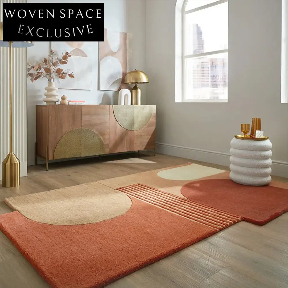 Custom Green Wool Rug - Modern Minimalist Long Pile Area Carpet