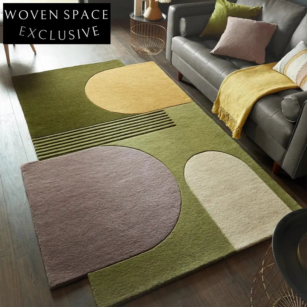 Custom Green Wool Rug - Modern Minimalist Long Pile Area Carpet
