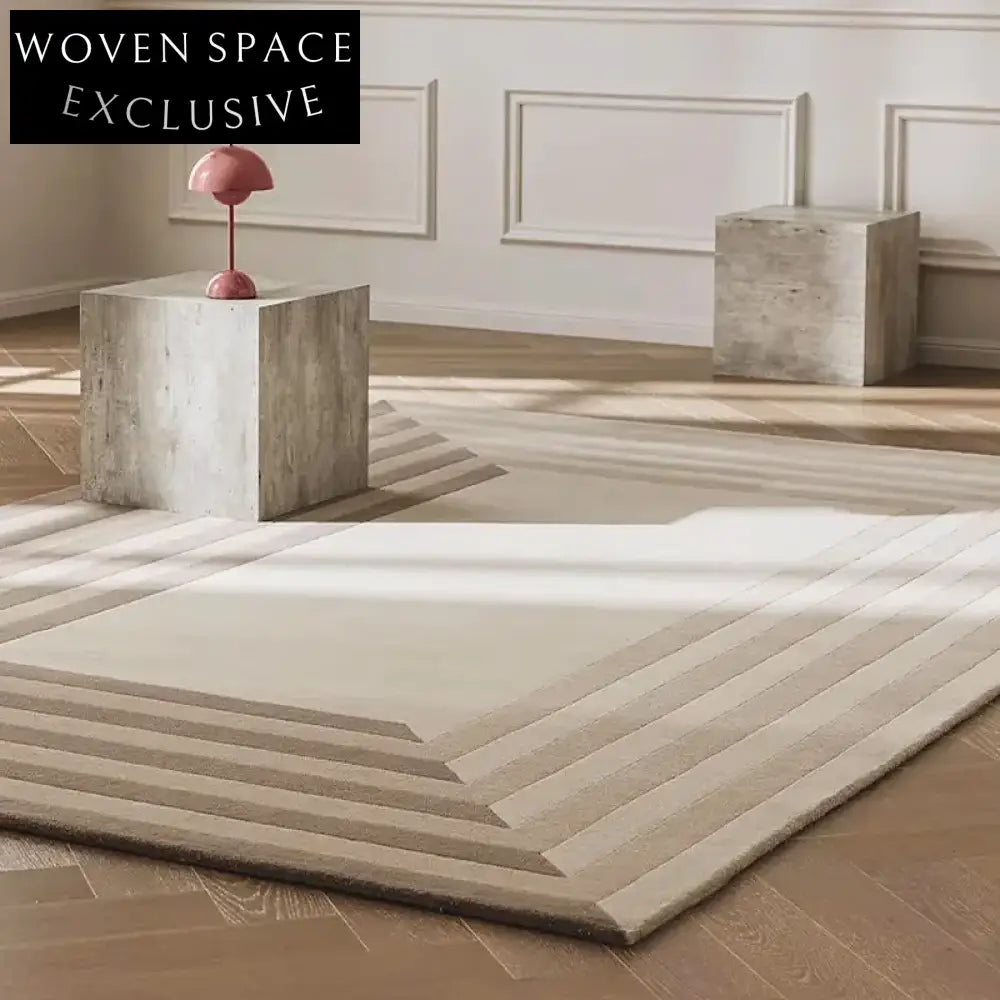 Custom Handmade Bauhaus Geometric Filament Silk Area Rug for Modern Homes