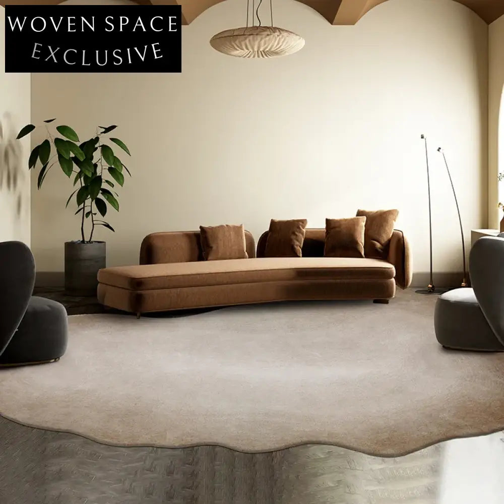 Custom Irregular Shaped Woolen Area Rug for Modern Wabi-Sabi Living Rooms