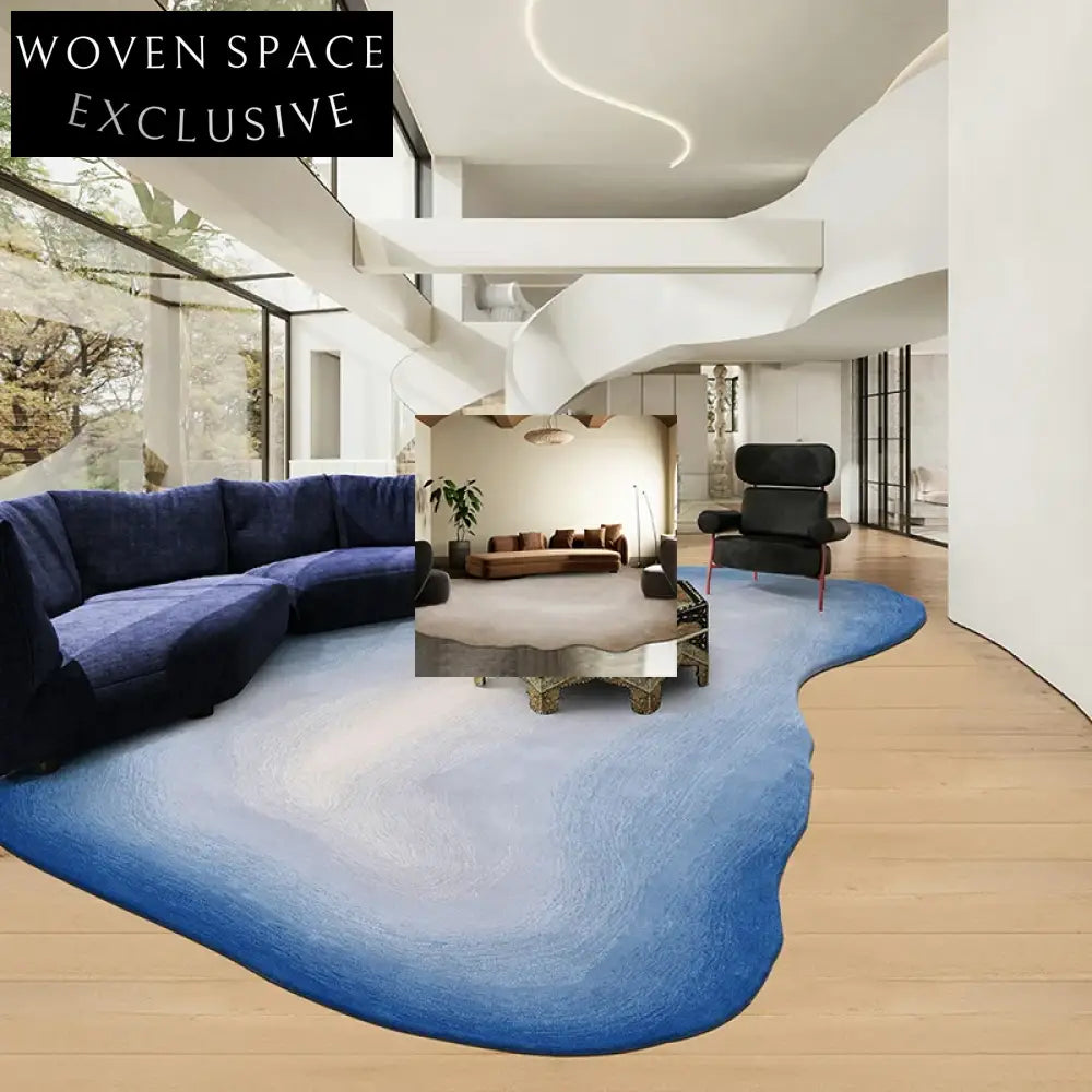 Custom Irregular Shaped Woolen Area Rug for Modern Wabi-Sabi Living Rooms
