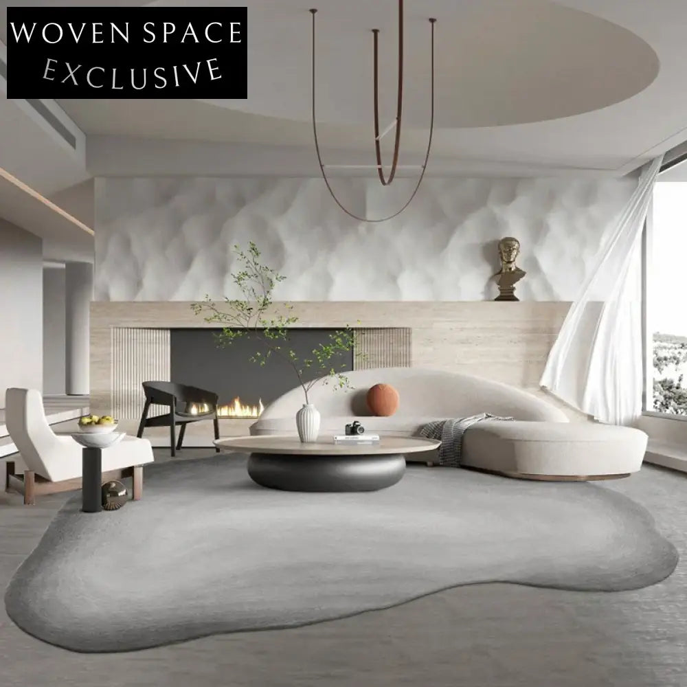 Custom Irregular Shaped Woolen Area Rug for Modern Wabi-Sabi Living Rooms