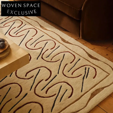 Custom Minimalist Wool Area Rug - French Vintage Beige Geometric Design