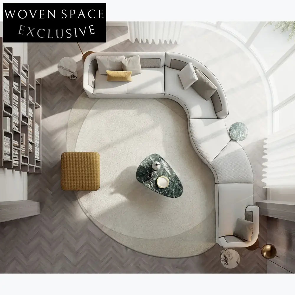 Custom Shaped Wool Area Rug, Cream Minimalist Handmade Carpet