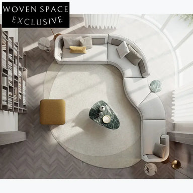 Custom Shaped Wool Area Rug, Cream Minimalist Handmade Carpet