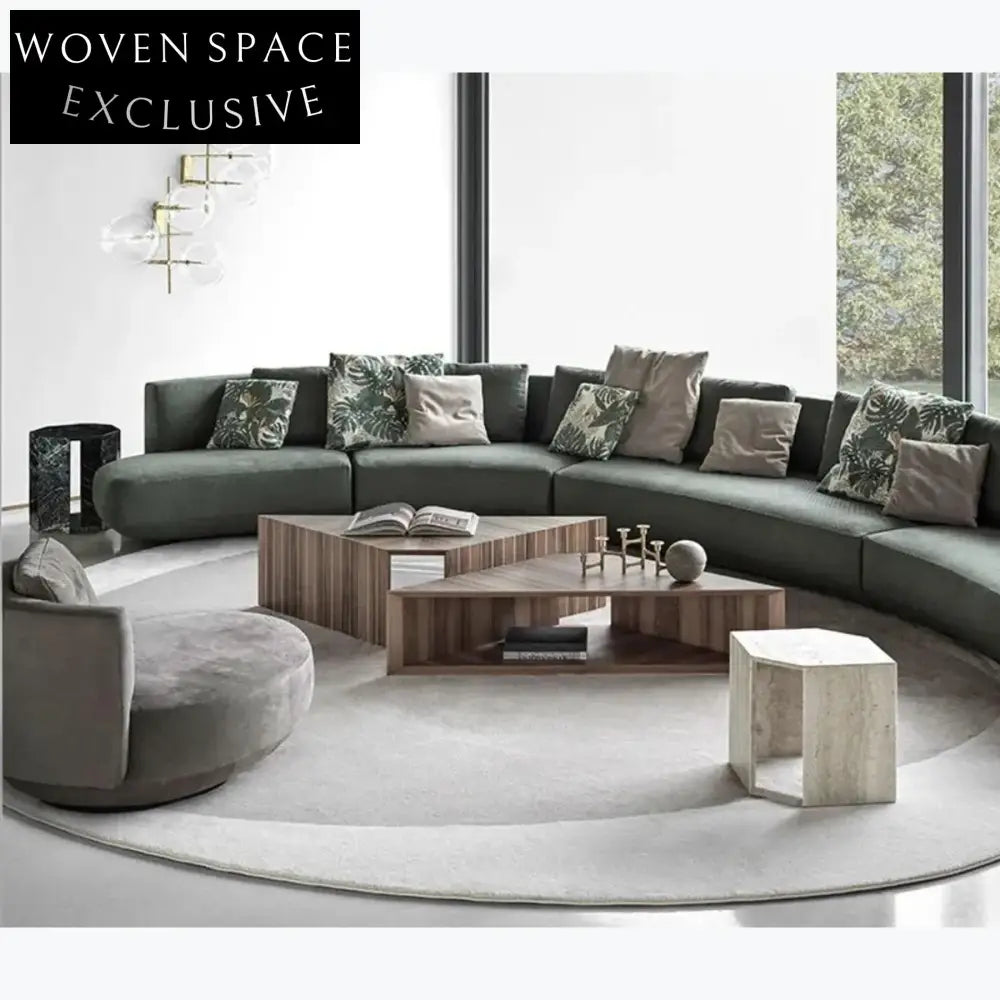 Custom Shaped Wool Area Rug, Cream Minimalist Handmade Carpet