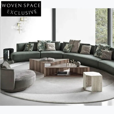 Custom Shaped Wool Area Rug, Cream Minimalist Handmade Carpet