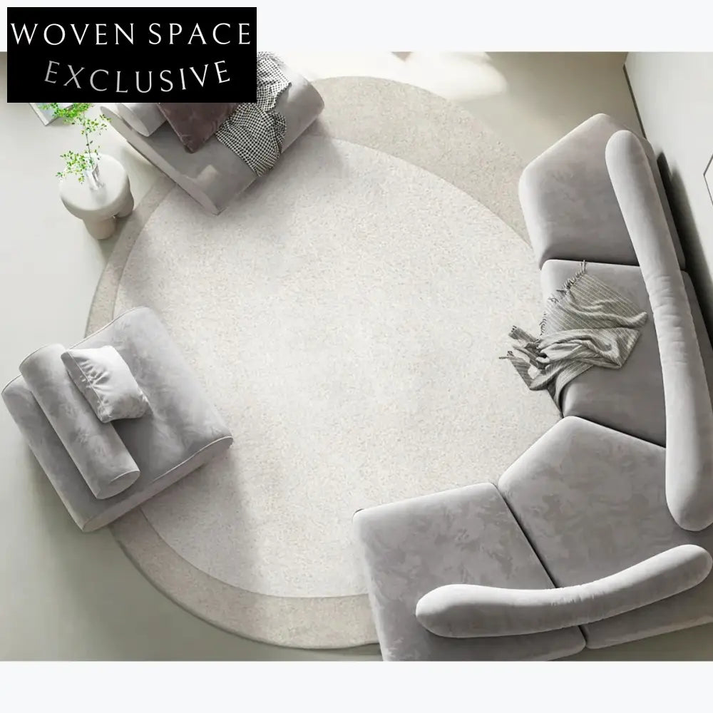 Custom Shaped Wool Area Rug, Cream Minimalist Handmade Carpet