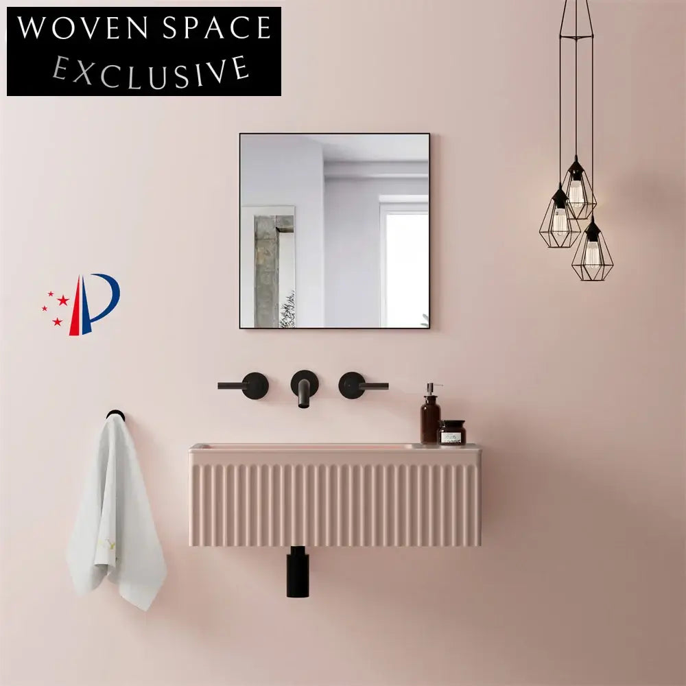 Customizable Wall-Hung Matte Gray Striped Synthetic Stone Bathroom Basin