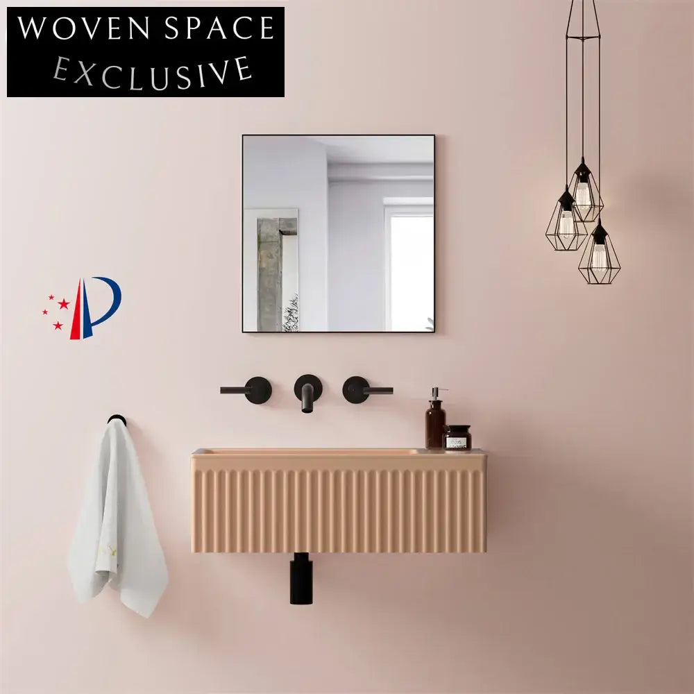 Customizable Wall-Hung Matte Gray Striped Synthetic Stone Bathroom Basin