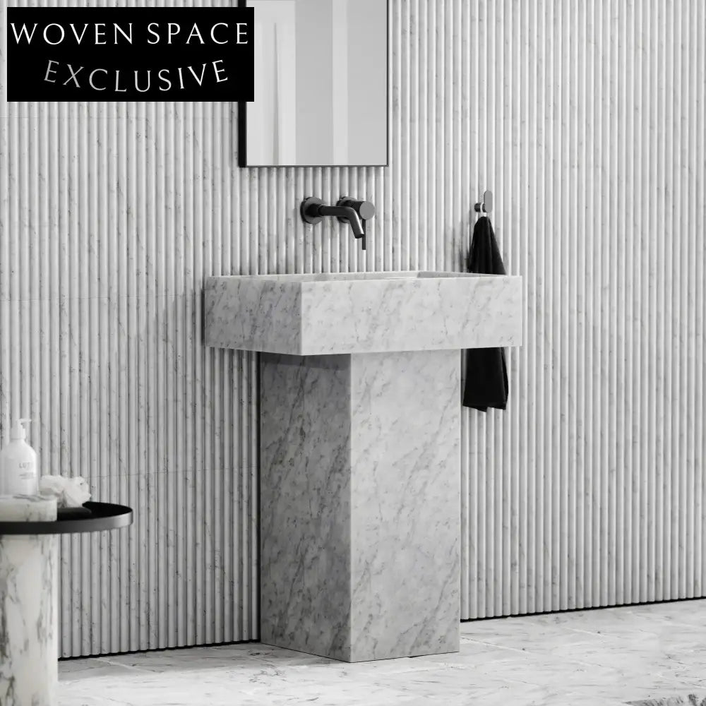 Customized Carrara White Marble Bathroom Pedestal Sink Marble Vanity Sink Fregadero Pedestal Wash Basin White Marble